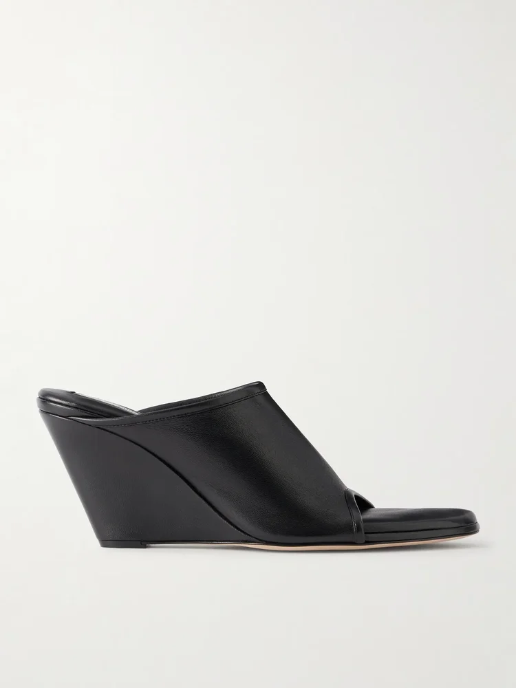 75 stretch leather wedge mules