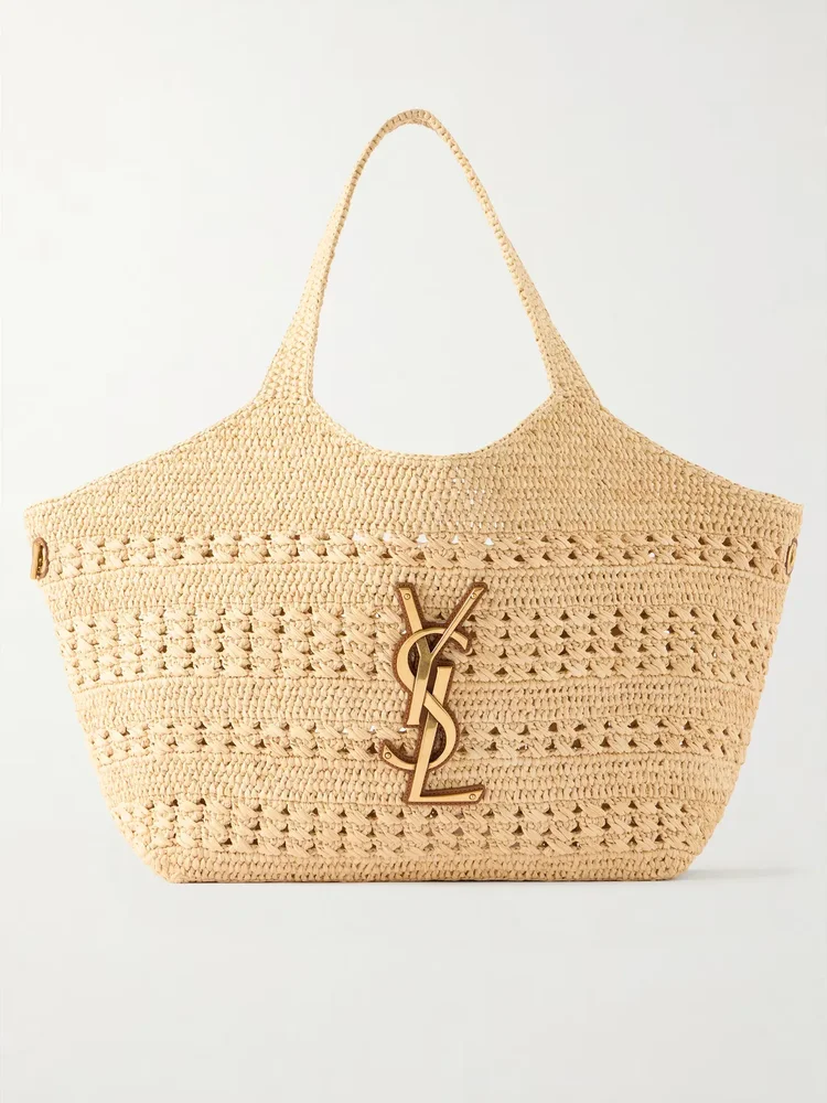 Icare medium logo-appliquéd raffia tote