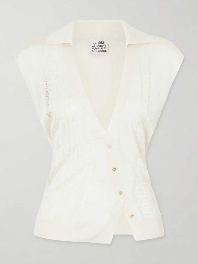 Guayabera stretch-knit coverup