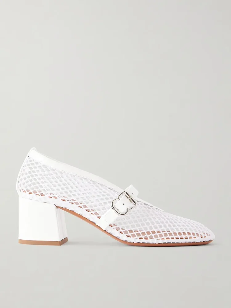 55 leather-trimmed mesh pumps