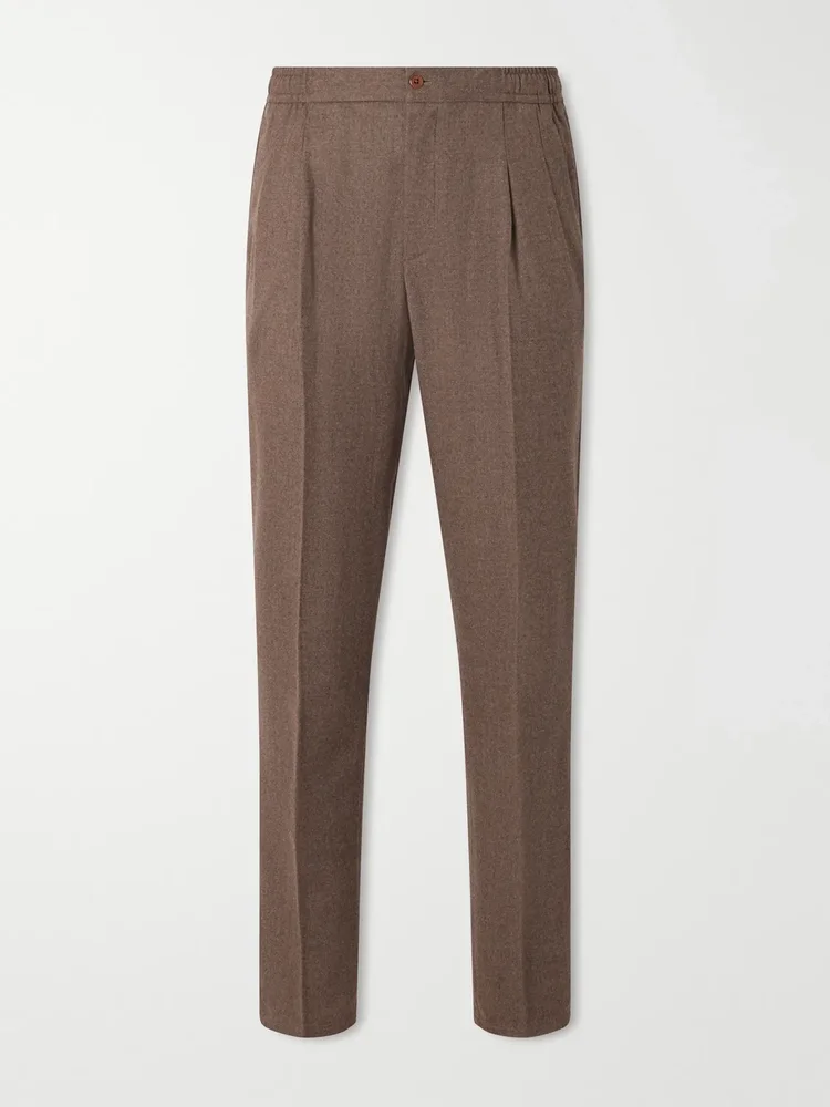 Convertible Tapered Drawstring Virgin Wool-Flannel Trousers