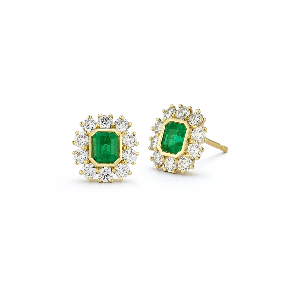 Forget Me Not Emerald and Diamond Studs