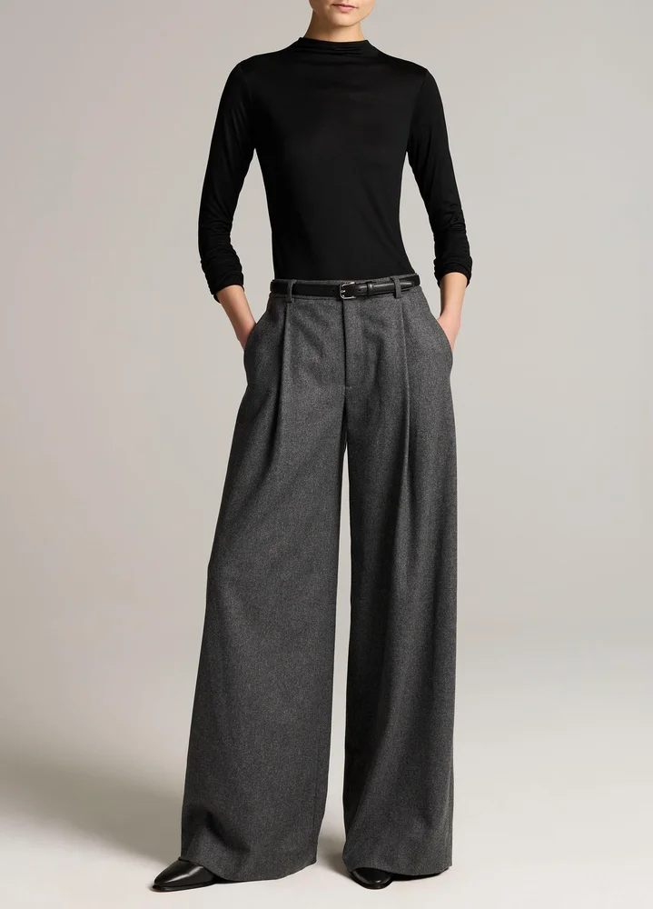 Vince Camille Italian Wool-Blend Flannel Wide-Leg Trouser