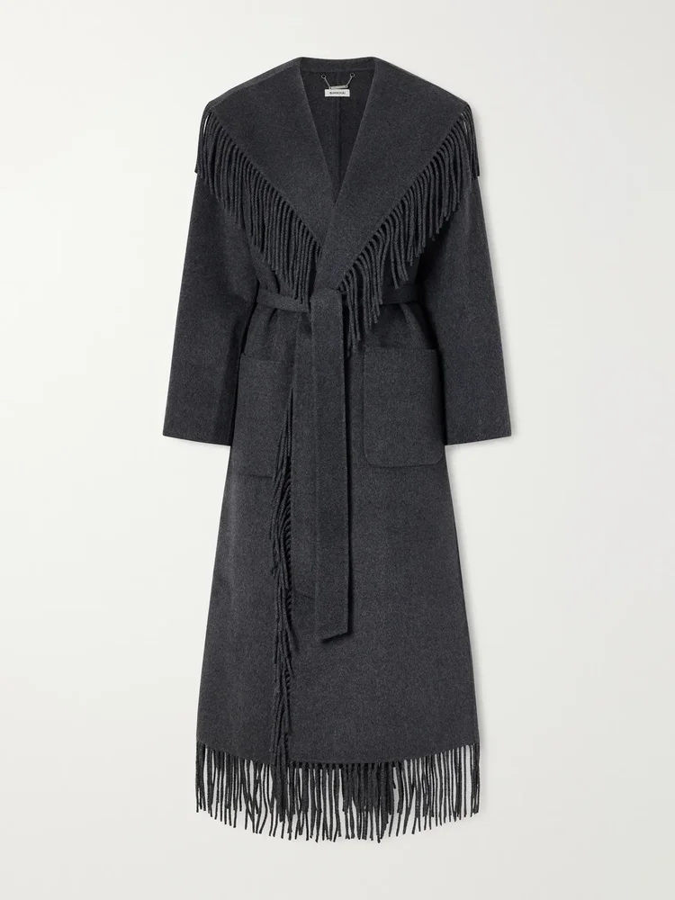Carrie fringed wool-blend coat