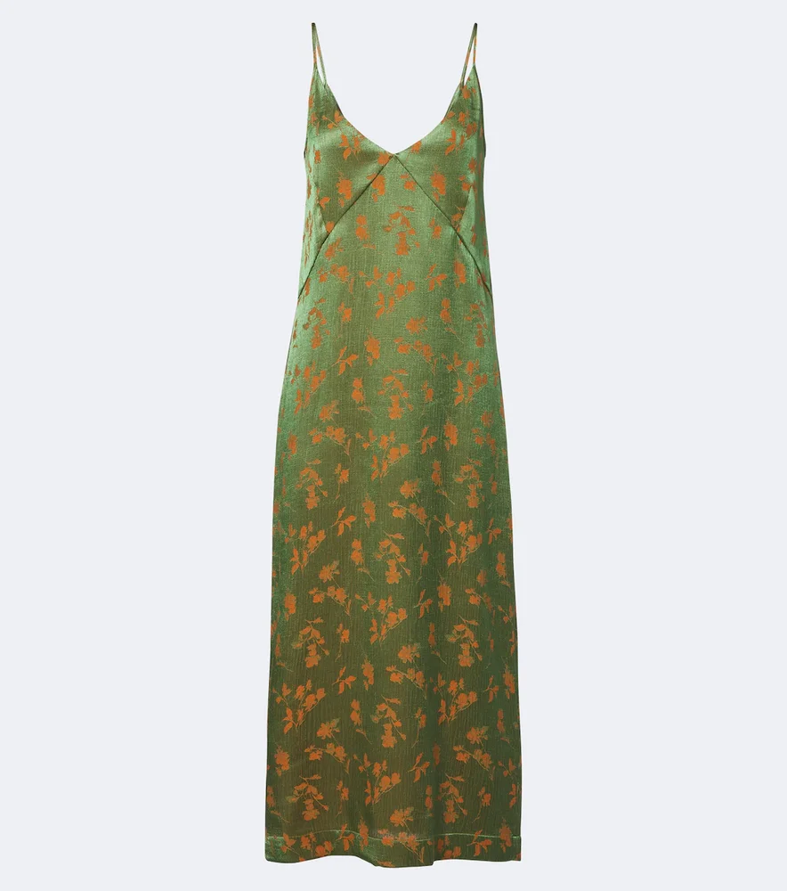 Floral jacquard satin slip dress