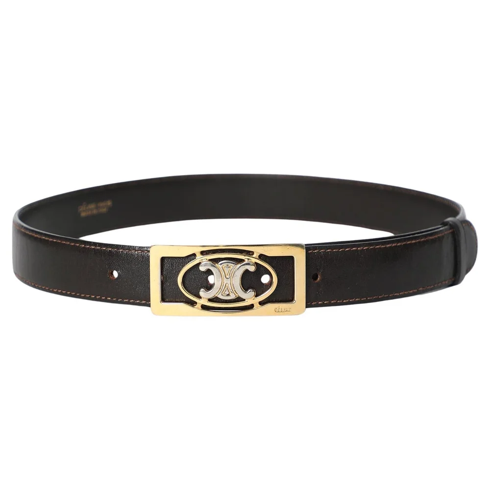 Pre-Owned Triomphe Belt in Dark Brown Leather