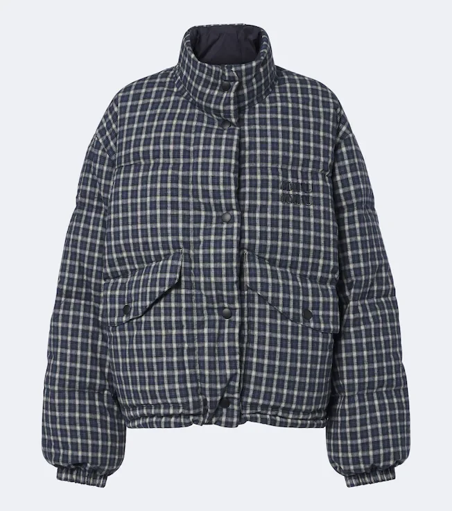 Reversible checked cotton flannel down jacket