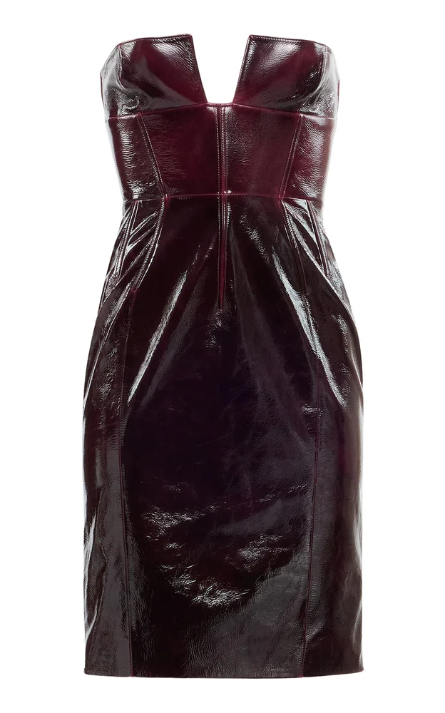 Ruched Vinyl Leather Midi Dress