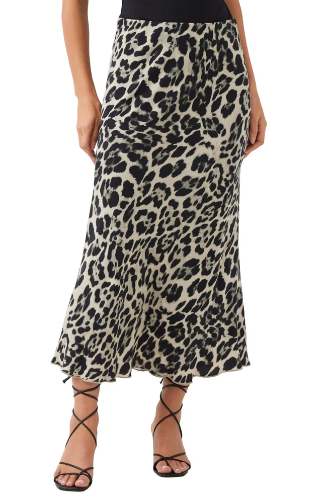 Leopard Print Bias Cut Midi Skirt