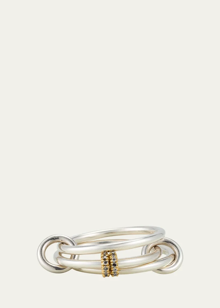 Acacia SG Gris Three Link Ring in Sterling Silver and 18K Gold with Grey Diamonds