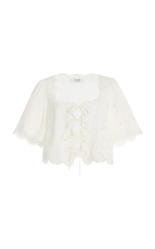 Babette Eyelet Cotton Tie-Front Top
