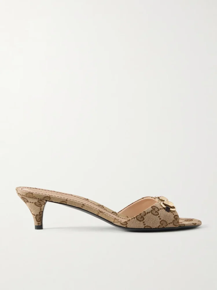Horsebit-embellished canvas-jacquard sandals