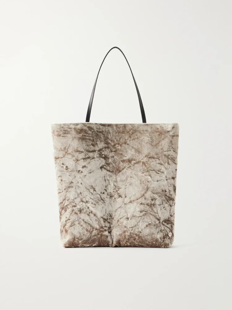 Thea leather-trimmed crushed-velvet tote