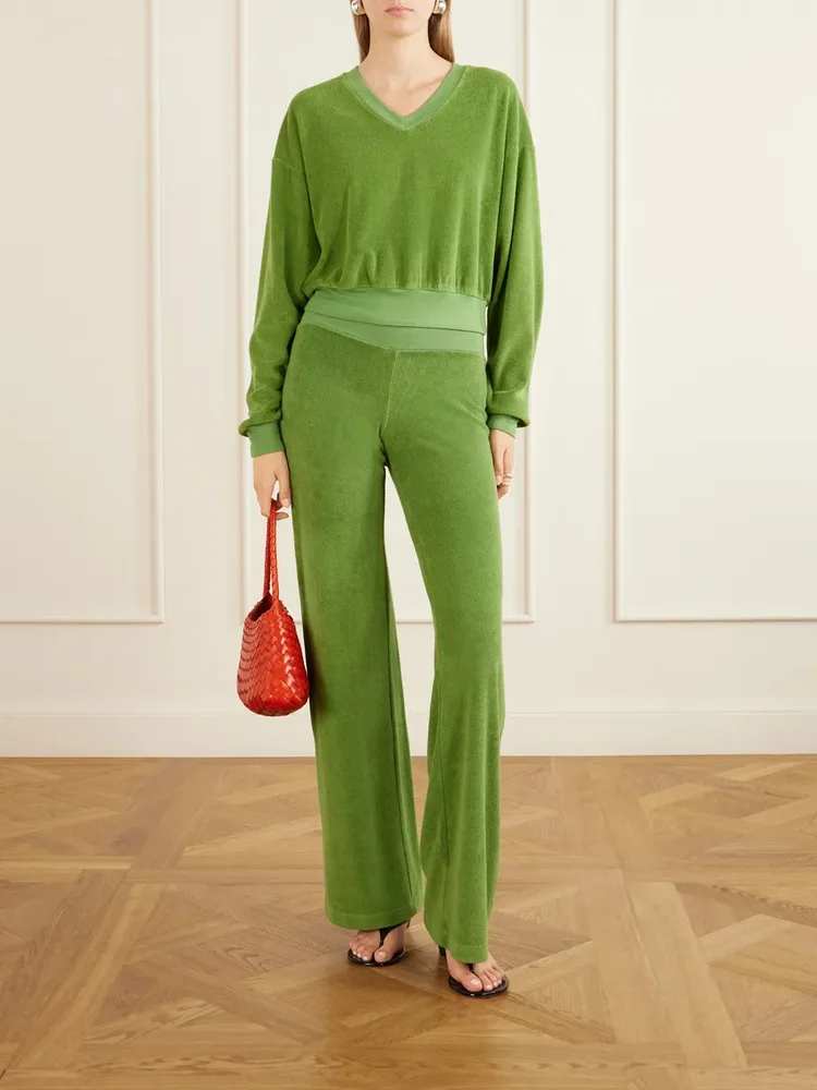 Cotton-blend wide-leg pants