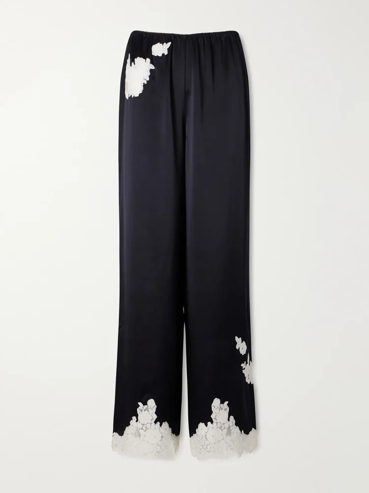 Lavon lace-trimmed silk-satin wide-leg pants