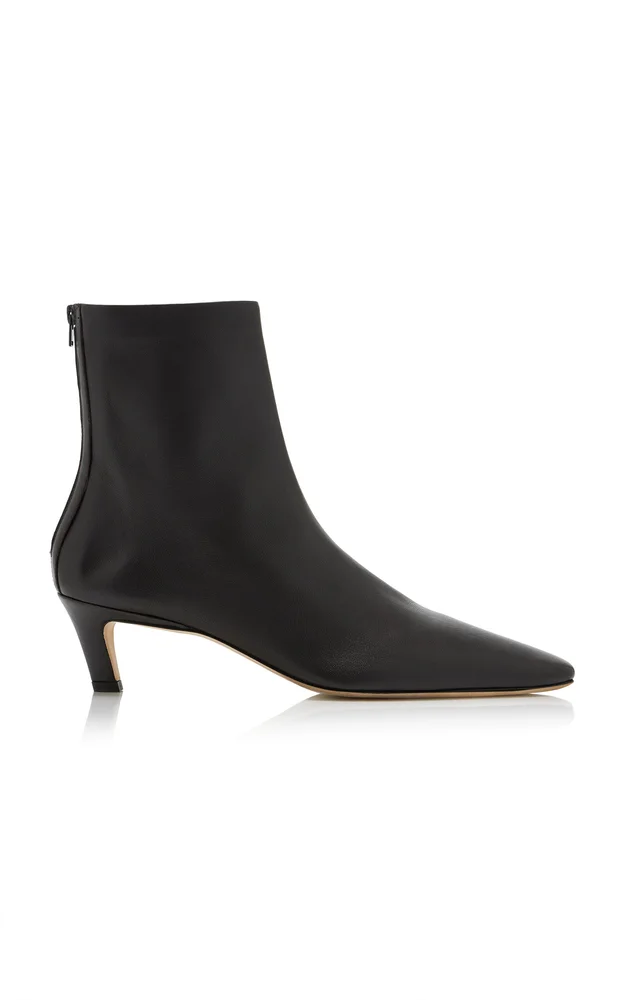 Mid-Heel Leather Ankle Boots