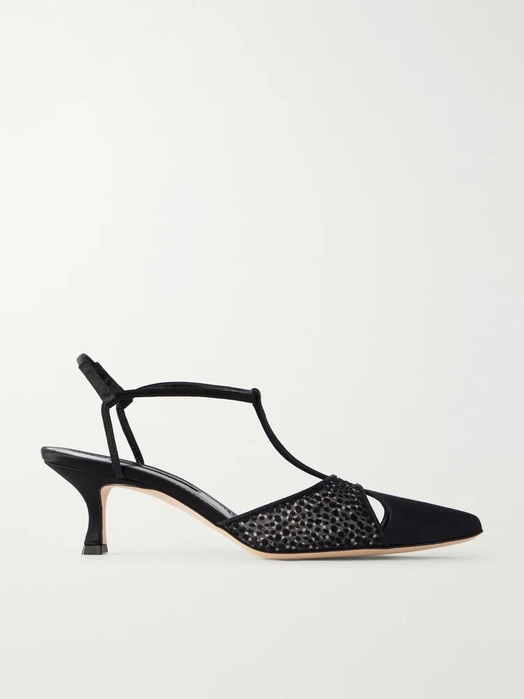Turgimolda 50 flocked mesh and satin pumps