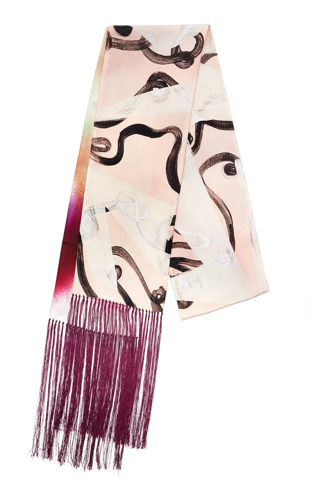 Fringed Silk-Twill Double Scarf
