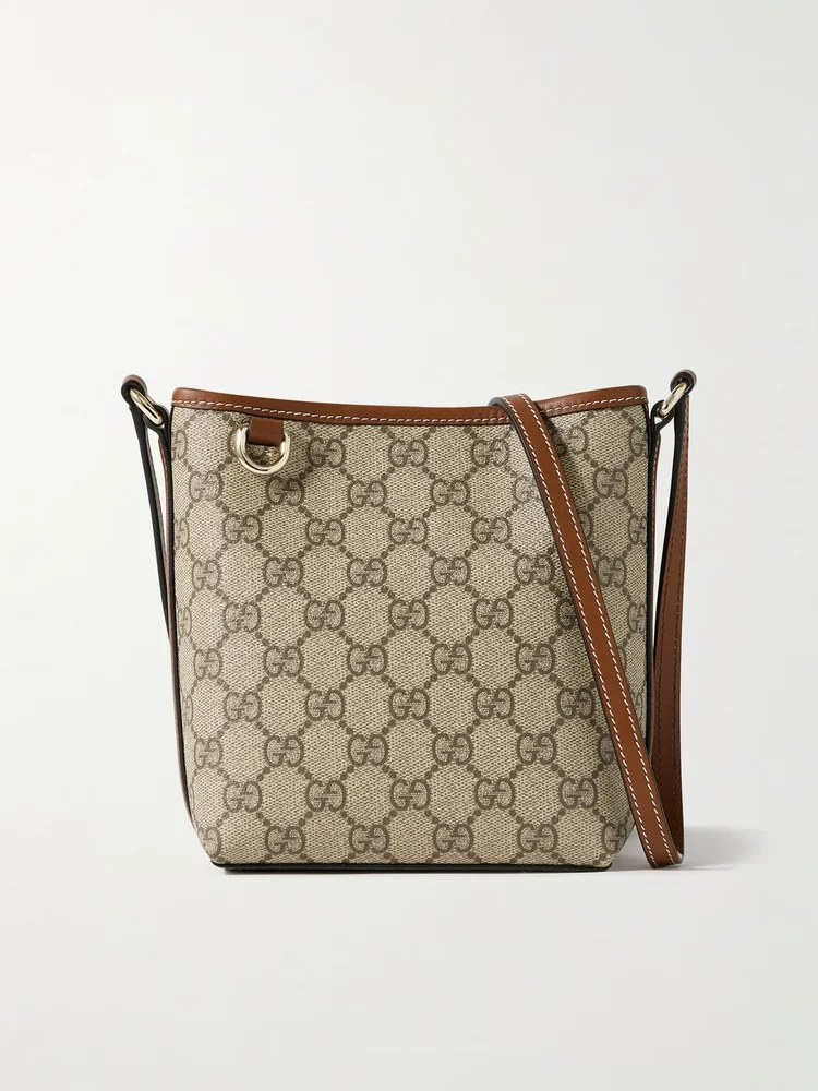 GG Emblem mini leather-trimmed coated canvas-jacquard shoulder bag