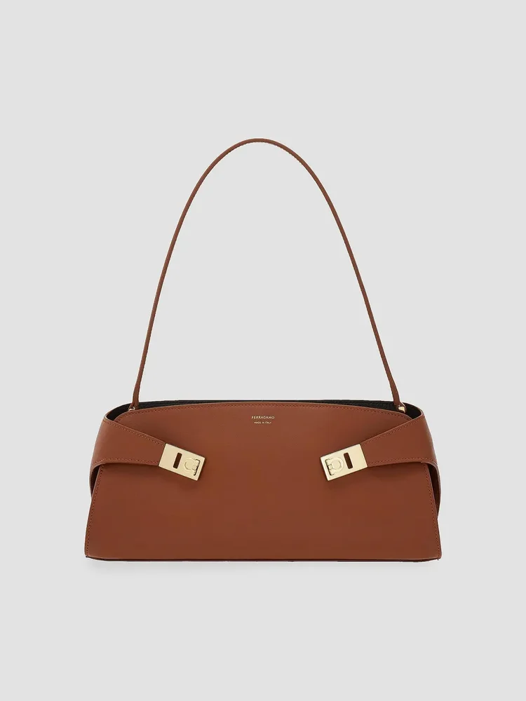 East-West Hug Leather Shoulder Bag