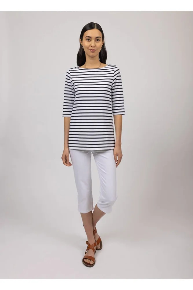 Saint James — PHARE Boat Neck Striped UV Fabric Tunic with Slits