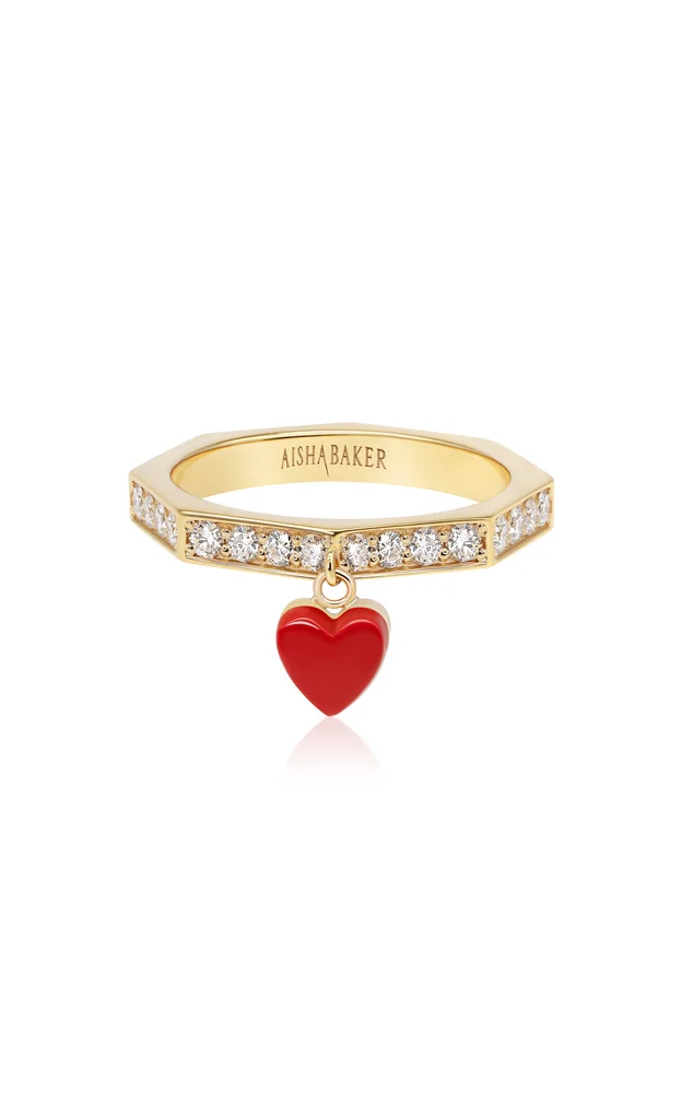 How Charming Twinkle Heart 18K Yellow Gold Diamond And Enamel Ring