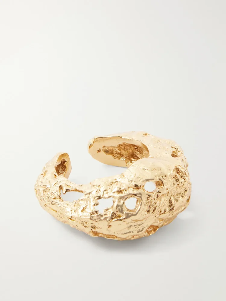 Galia textured 18-karat gold-plated pewter ring