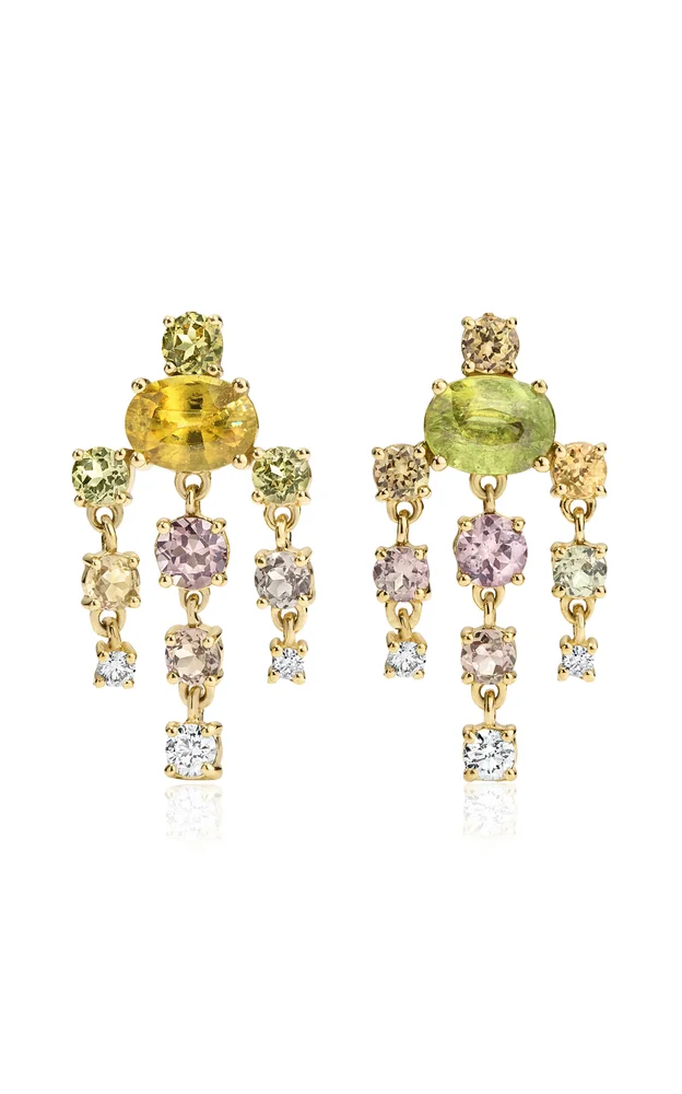 14K Yellow Gold Sphene and Diamond Chandelier Earrings