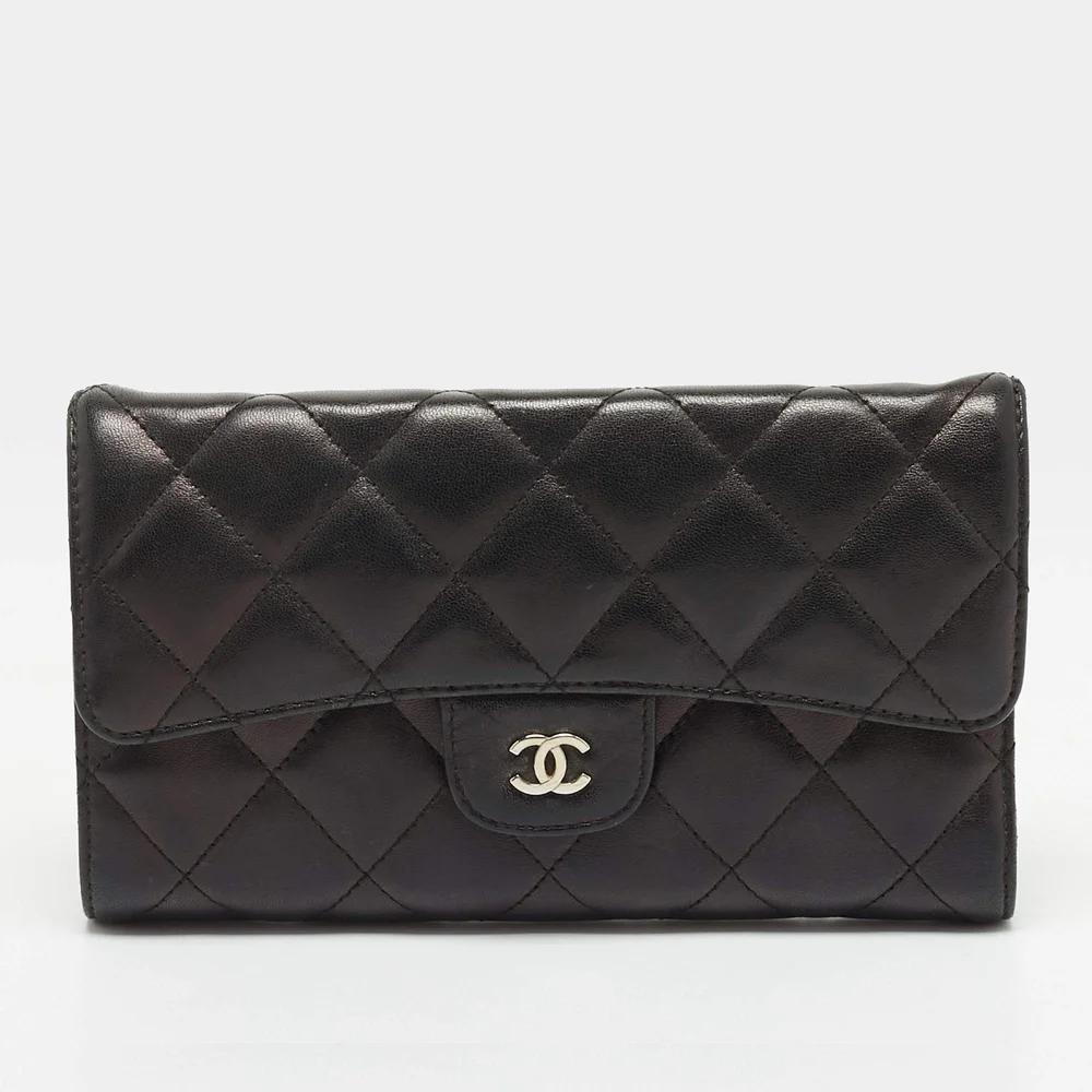 Classic Flap Black Quilted Leather Continental Wallet
