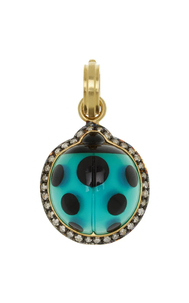 Ladybug 18k Yellow Gold Agate Pendant