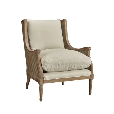 Allium Way Adonica Oak Cane Wingback Linen Accent Chair