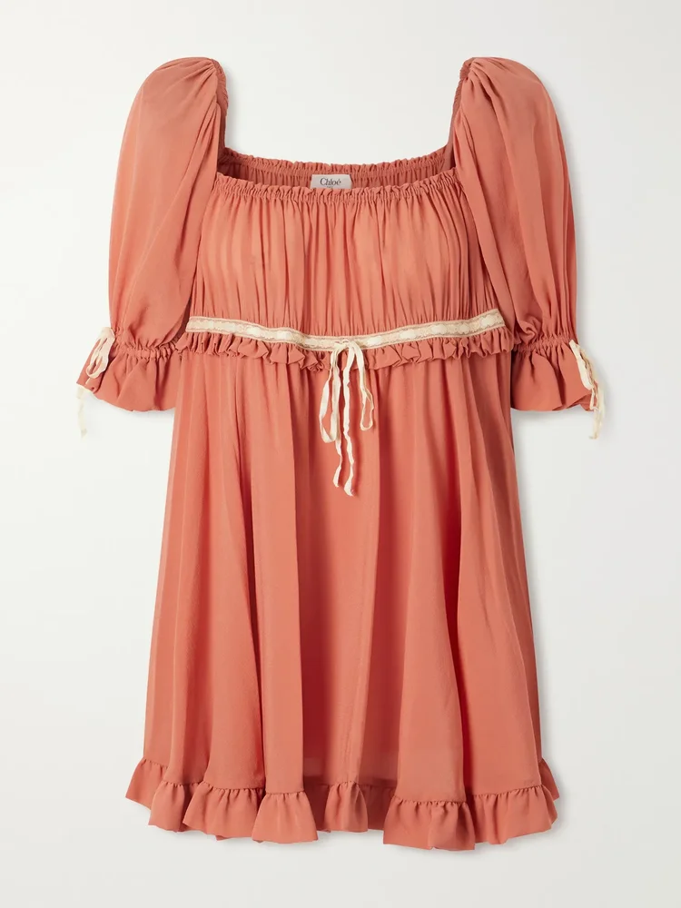 Gathered silk-georgette mini dress