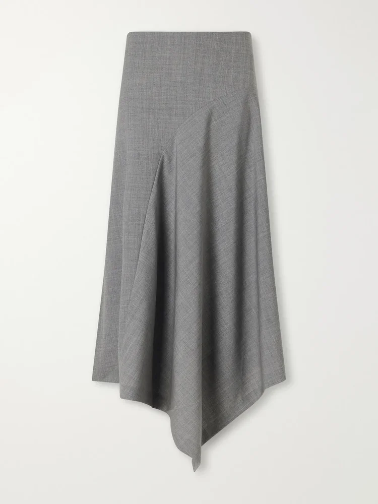 Asymmetric stretch-wool midi skirt