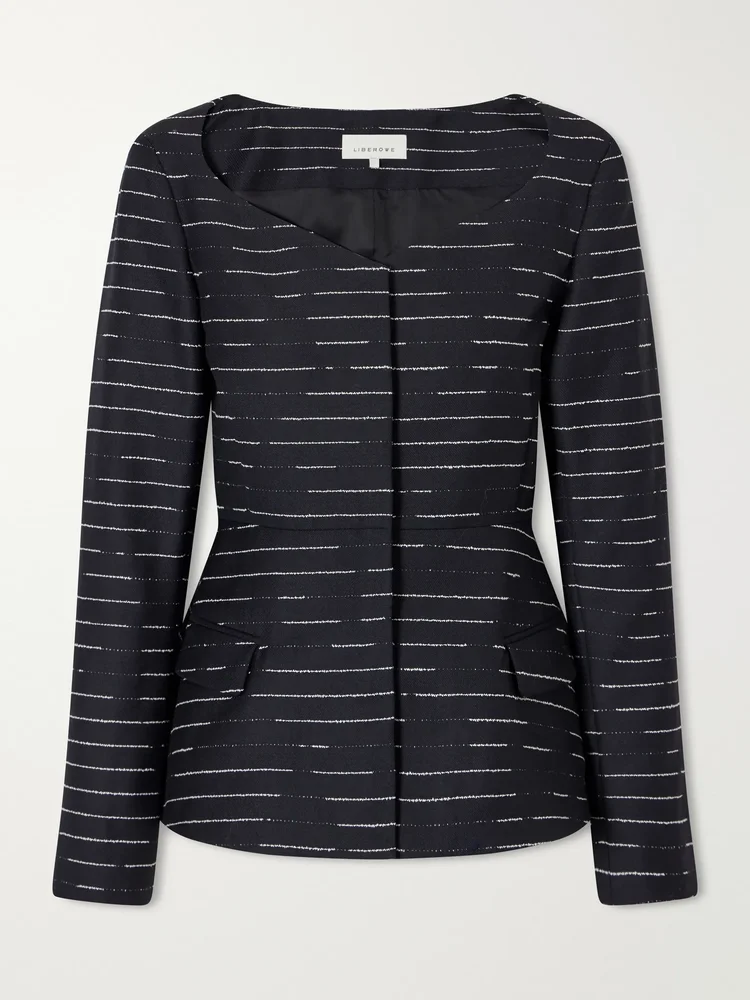 Charlotte striped wool-gabardine blouse