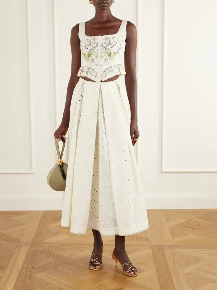 Delta Playa broderie anglaise cotton midi skirt