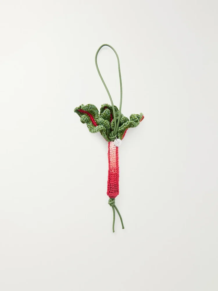 Rhubarb leather-trimmed crocheted cotton charm