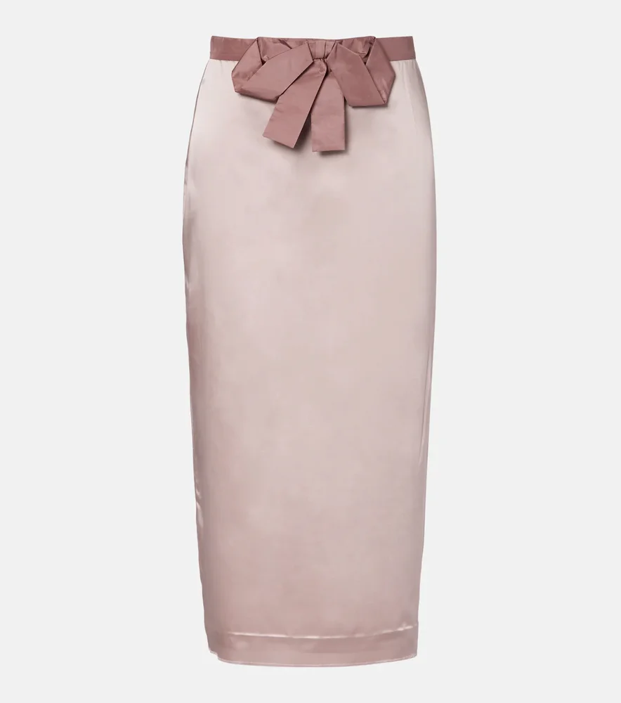 Bow-detail satin midi skirt