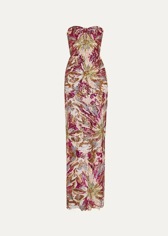 Dahlia Strapless Embroidered Sequin Gown