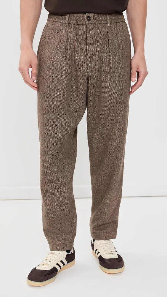 Wool Herringbone Pleated Track Pants
