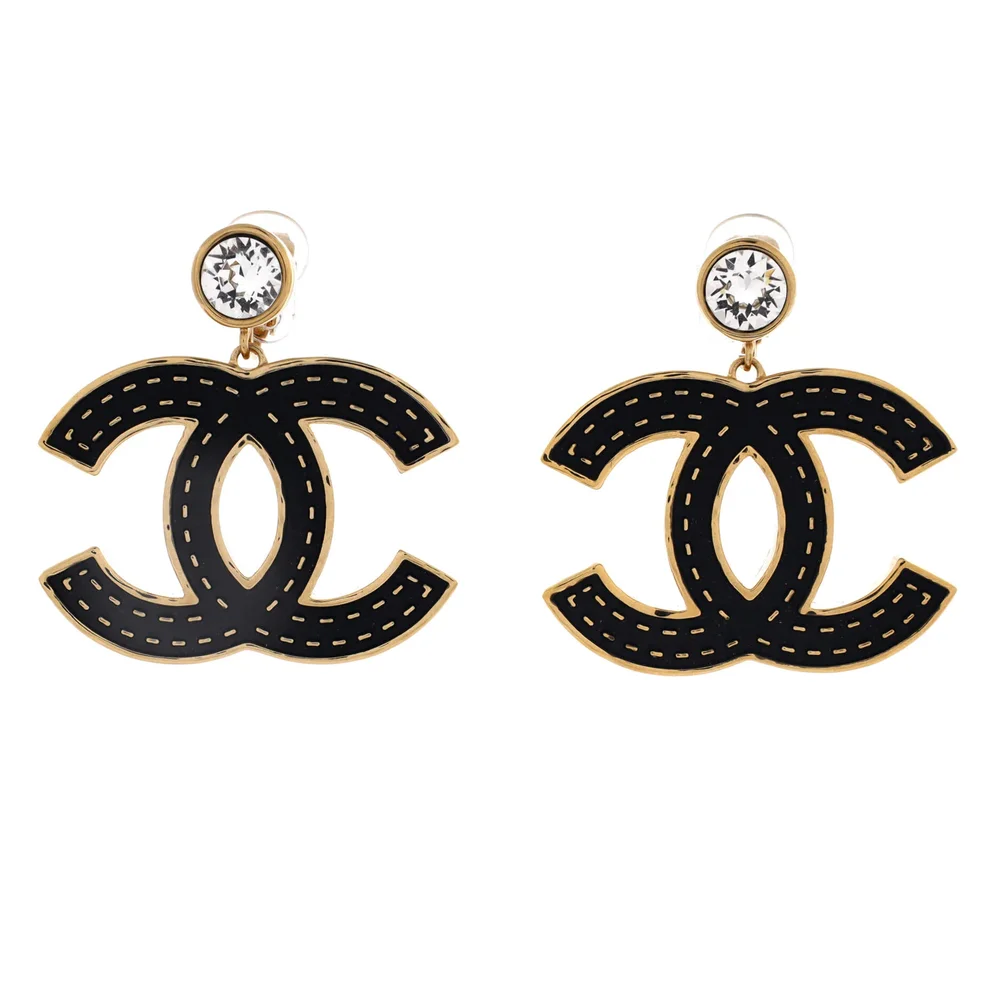 Pre-Owned CC Drop Clip-On Earrings Metal with Crystals and Leather