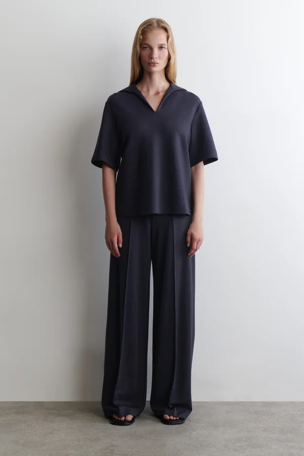 MODAL WIDE-LEG PANTS - NAVY
