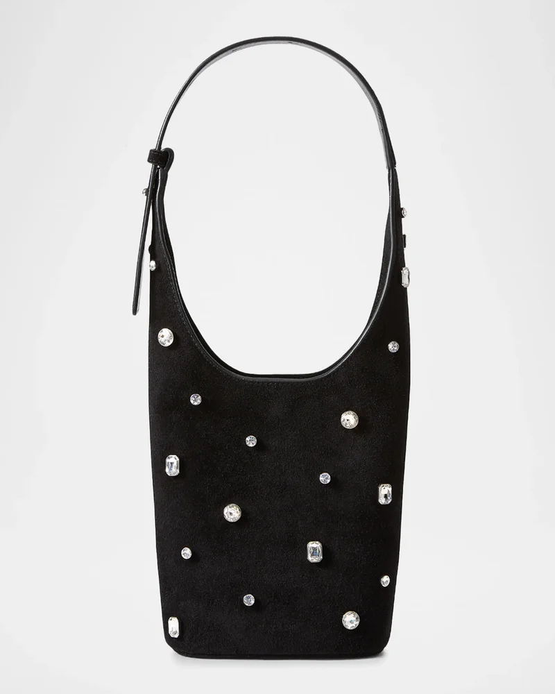 Loop Small Crystal-Studded Suede Shoulder Bag