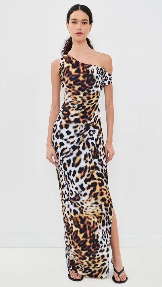 Drop Shoulder Fitted Gown with Side Slit