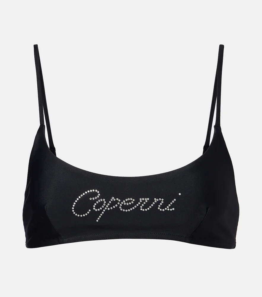 Logo crystal-embellished bikini top