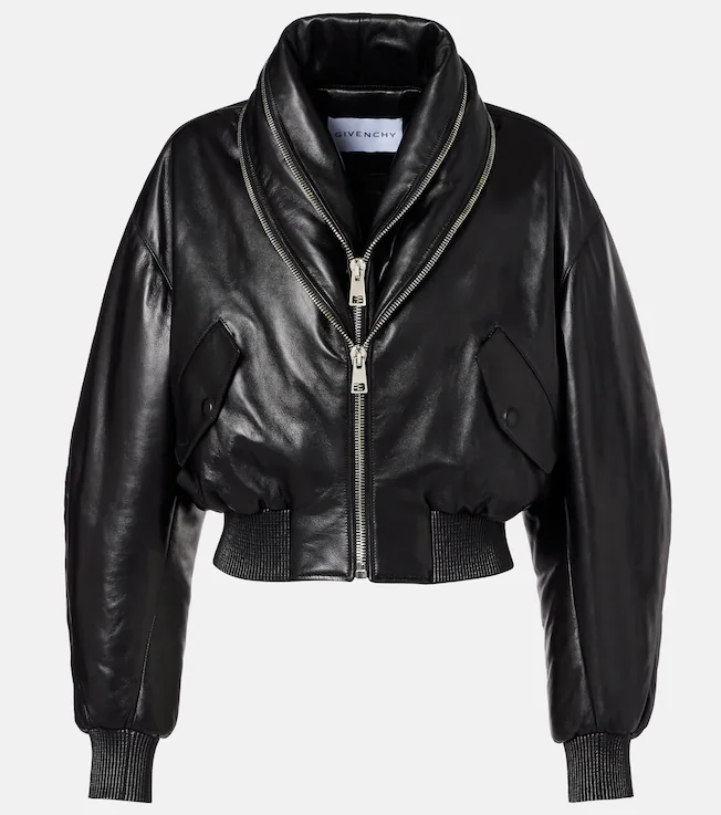 Leather bomber jacket