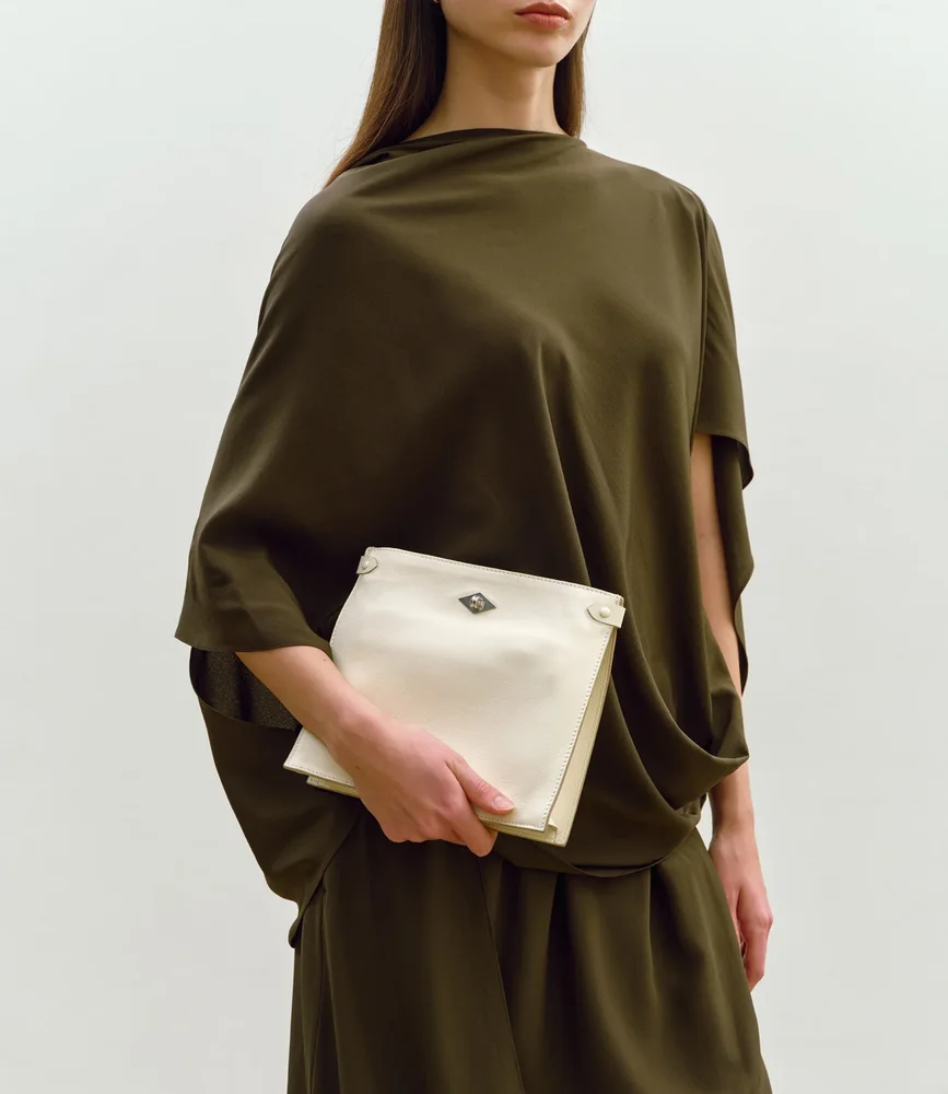 Stowaway Crossbody Smooth Calfskin White Sand with Silver Hardware