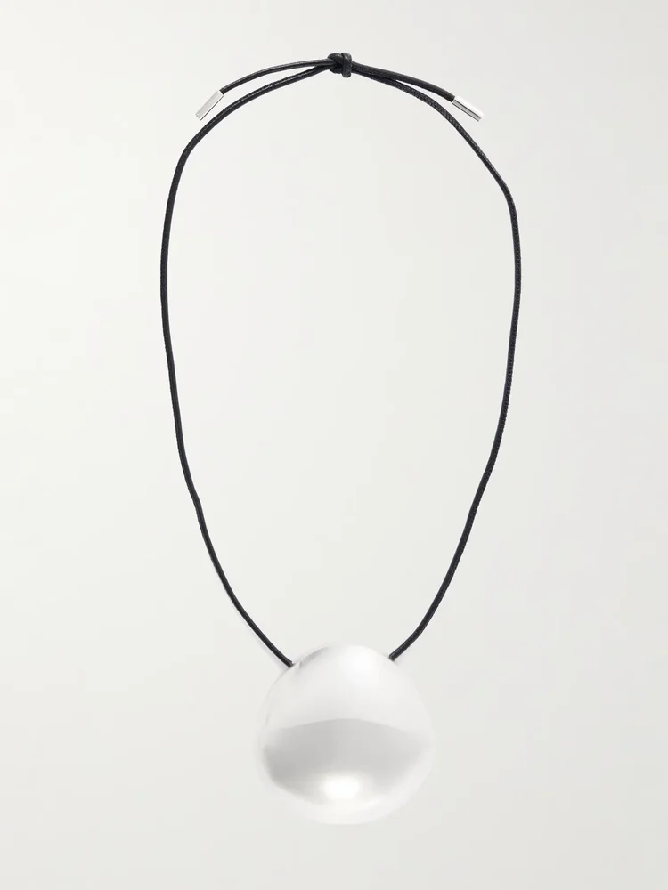 Silver-tone leather necklace