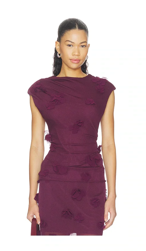 Tessa Short Sleeve Floral Applique Top