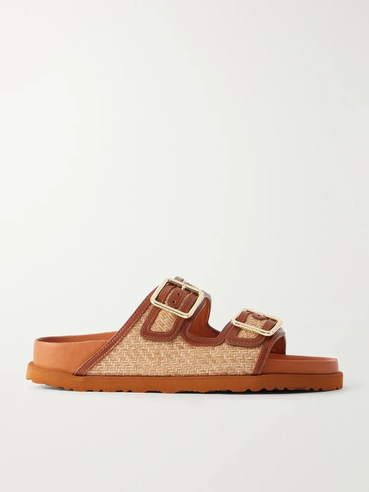 Arizona leather-trimmed raffia sandals