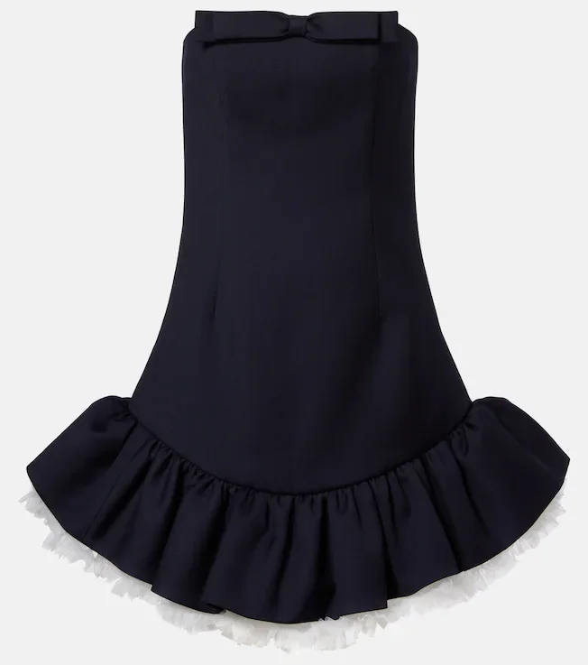 Bow-detail ruffled wool minidress